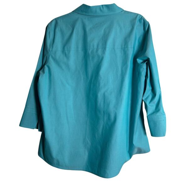 FOXCROFT FLAWED No Sleeve Buttons Teal Blue Non-Iron Shaped Fit Cotton Sze 14W - Picture 2 of 4